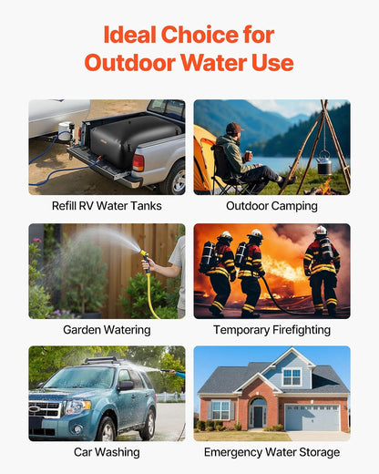 VEVOR ​Vejiga del Almacenamiento de Agua con Válvula 540 L, Bolsa de Agua de PVC Doble Capa 1000D, Portátil y Plegable, Resistente a Fugas, para Autocaravanas, Camiones, Uso en Exteriores, Negro