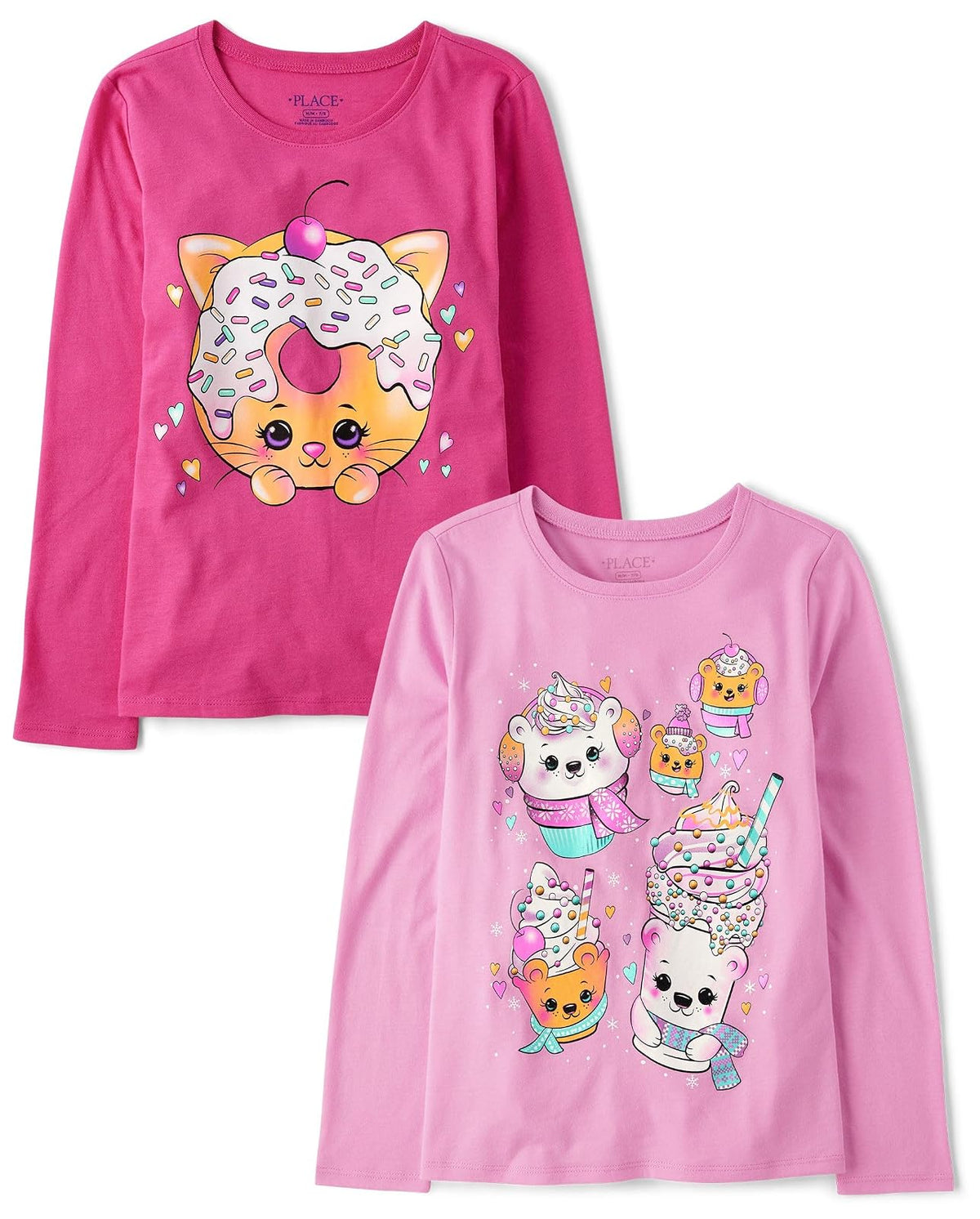 The Children's Place Camiseta gráfica de Manga Larga Paquete de 2 Camiseta para Niñas
