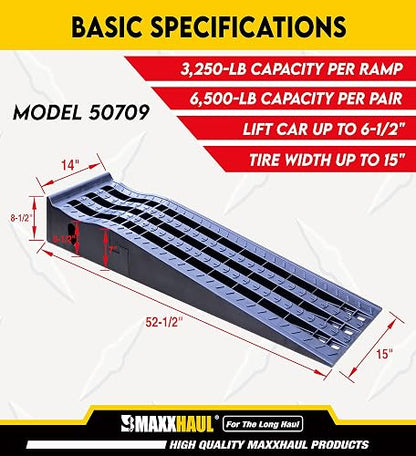 MaxxHaul 50709 Juego de Rampas Desmontables para Automóvil, 2 Piezas, Capacidad Máxima de 3 LB por Rampa