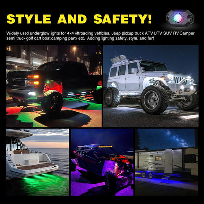 Nilight Kit de Luces LED RGB, 4 cápsulas de luz de neón Multicolor con Control de aplicación Bluetooth, Modo de música Intermitente, luz de Pozo para camión, ATV, UTV, RZR SUV
