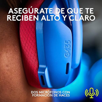 Logitech G435 Lightspeed Audífonos Inalámbricos Gaming Bluetooth - Ligeros, on-Ear, micrófonos Integrados, batería de 18 Horas, compatibles con Dolby Atmos, PC, PS4, PS5, Celular - Azul