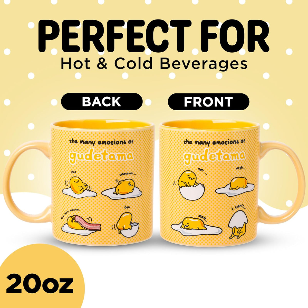 Silver Buffalo Sanrio The Many Emotions of Gudetama Lazy Egg Taza de cerámica, 20 onzas