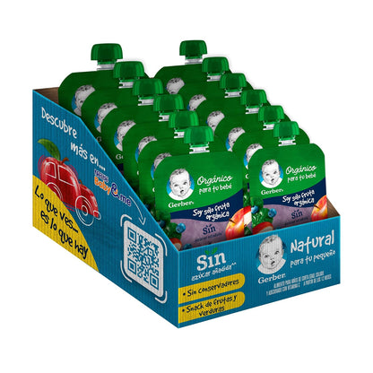 Papilla Gerber Orgánico Pouch Etapa 2 Manzana, Mora Azul y Espinaca 100g Paquete 12