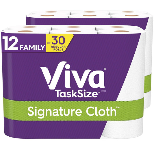 Viva Signature Cloth TaskSize Paper Towels, Soft & Strong Kitchen Paper Towels, White, 12 Family Rolls (143 sheets per roll)