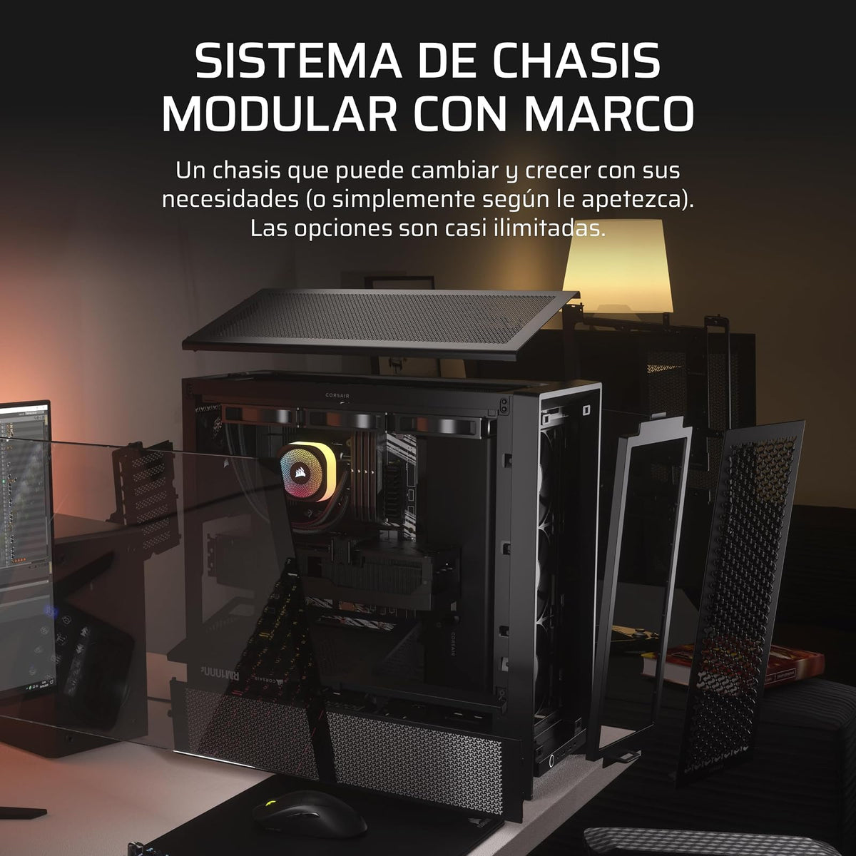 Corsair Frame 4000D RS Caja Modular Mid-Tower de Gran Flujo de Aire para PC – 3X Ventiladores RS – Sistema de Montaje de Ventiladores InfiniRail™ – Se Adapta a Múltiples Radiadores de 360 mm – Negro