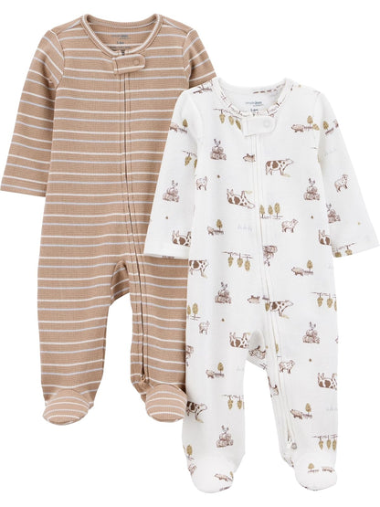 Simple Joys by Carter's 2-Way Zip Thermal Footed Sleep and Play, Pack of 2 Dormir y Jugar Unisex bebé