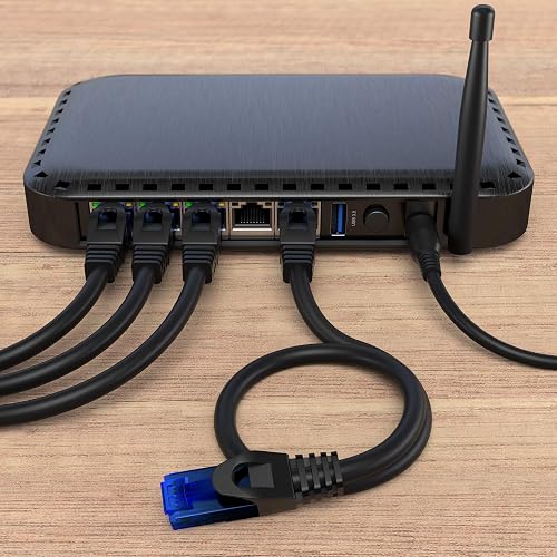 KabelDirekt – Cable Ethernet 10Gbit/s – 5x 9ft/3m, negro | Transmite la velocidad máxima de fibra óptica, para redes Gigabit, switches/routers/modems, negro/azul