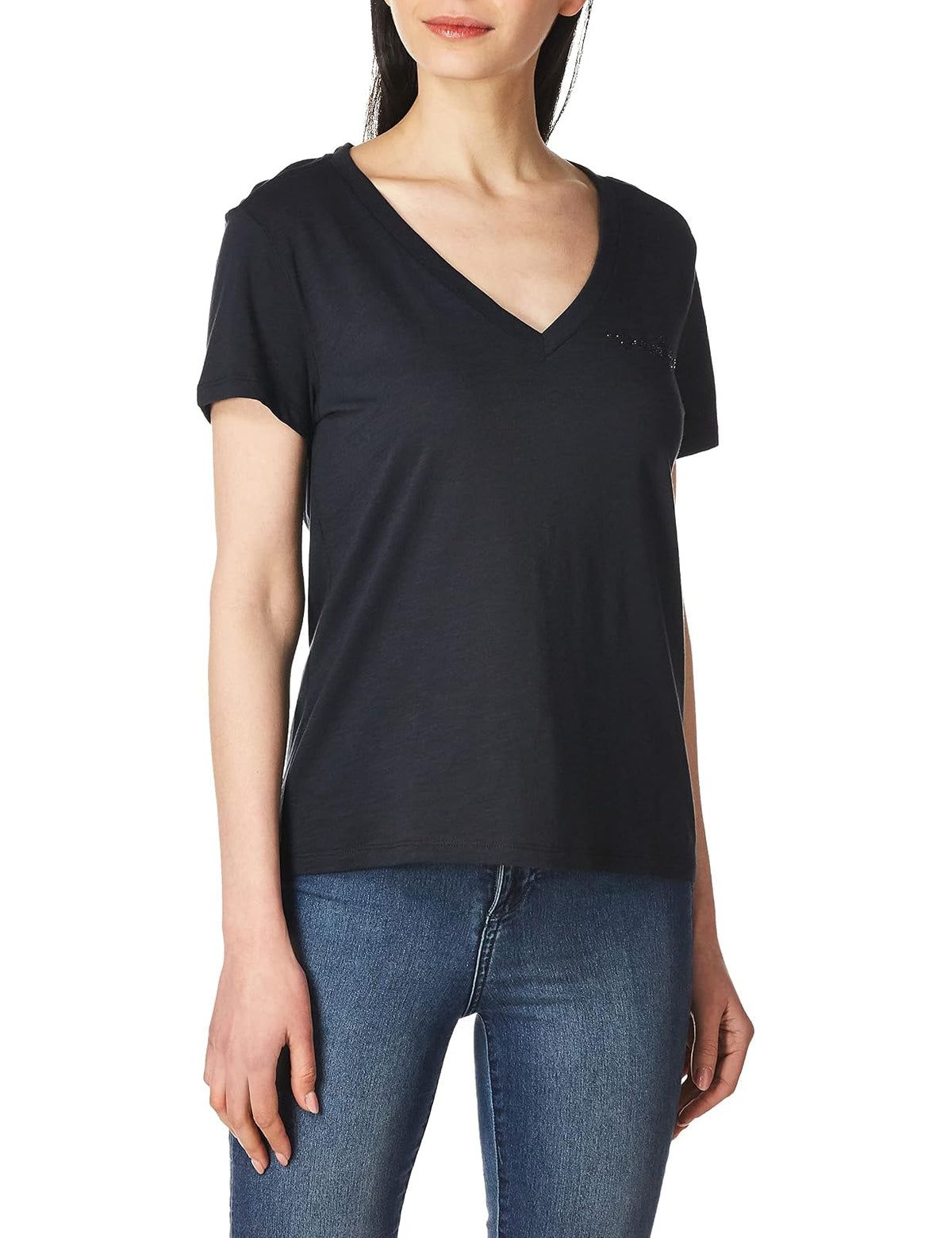 True Religion Crystal Caviar - Playera de Manga Corta con Cuello en V CamisetaMujer