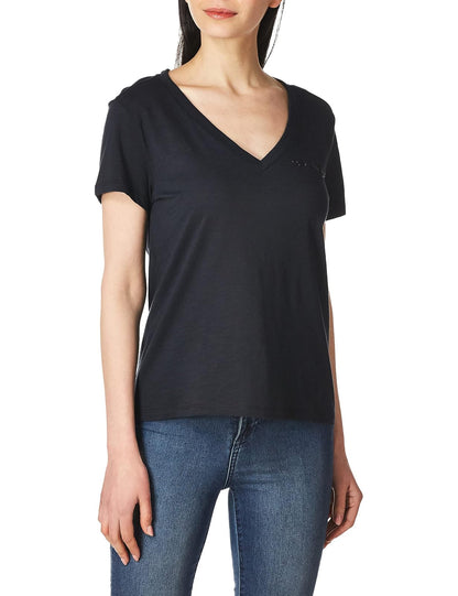 True Religion Crystal Caviar - Playera de Manga Corta con Cuello en V CamisetaMujer