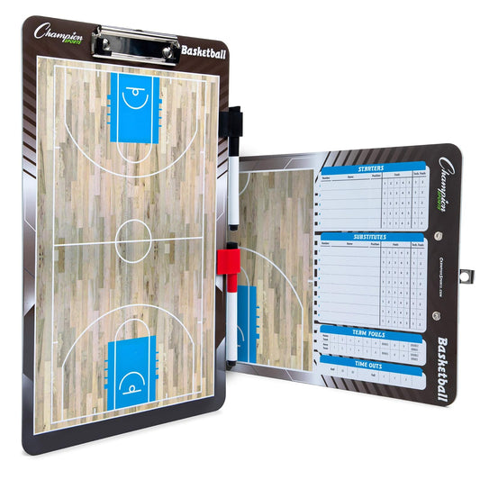 Champion Sports - pizarrón de borrado en seco grande y XL para entrenamiento - Pizarras blancas para estrategias, técnicas, juegos, tablas de 2 caras con campo completo frontal - Medio campo trasero y