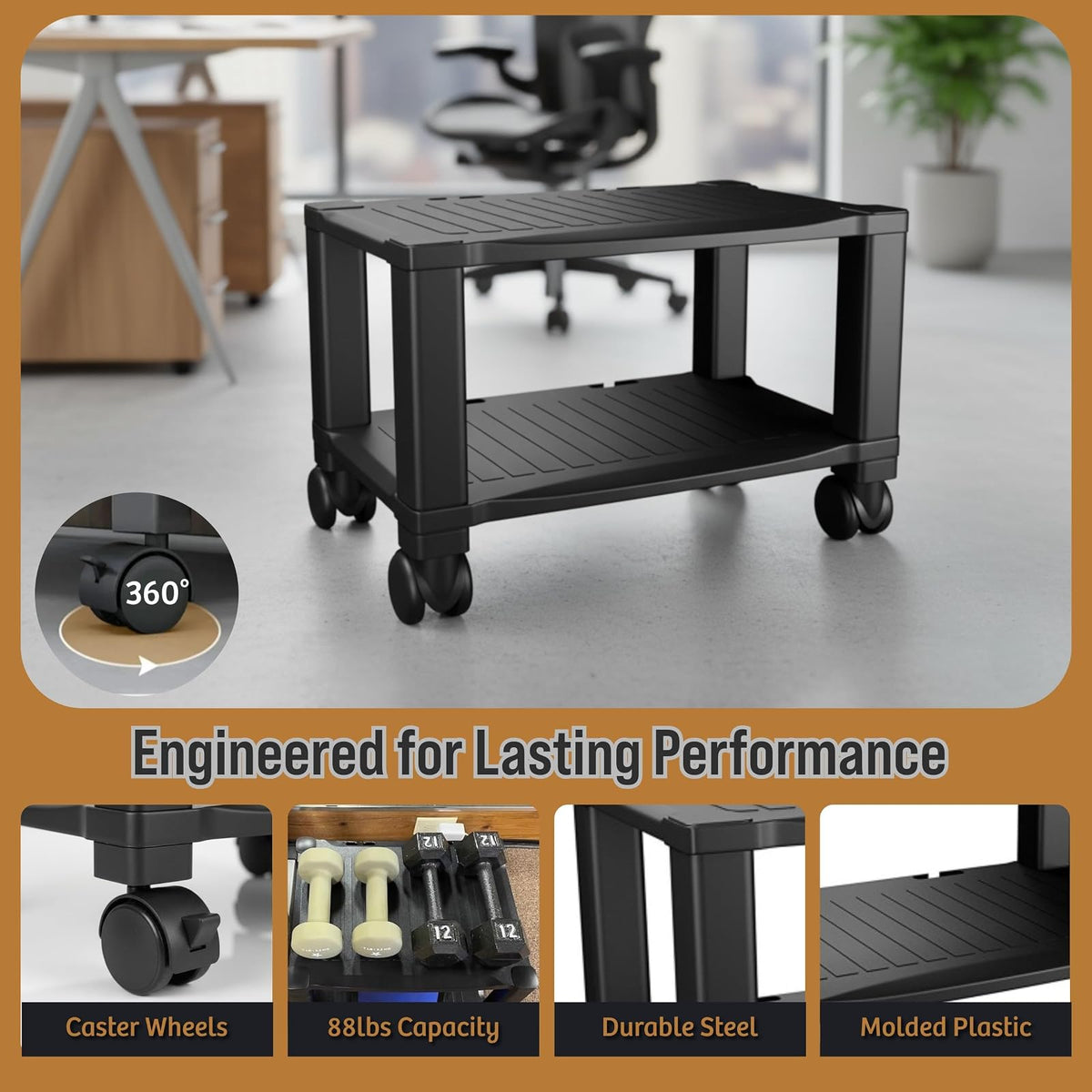 Home-Complete Soporte para Impresora de 2 Niveles para fax, escáner, Impresora, Suministros de Oficina, Compacto y móvil con Ruedas para Almacenamiento portátil