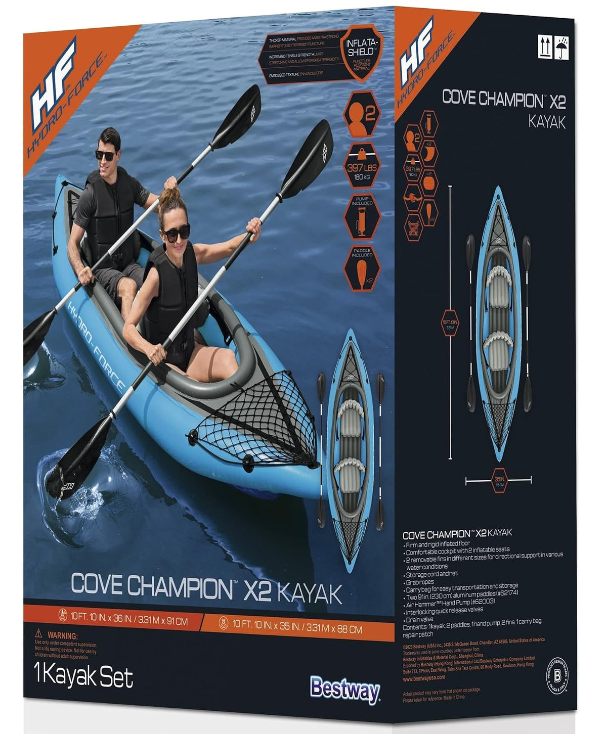 Hydro-Force 9'2" x 34" Ventura Elite X1 Inflatable Kayak Set | Fits 1 Adult | Includes Boat, Aluminum Paddle, Hand Pump, Fins, Seat, Gear Bag, Carry Bag, Repair Patch Kit