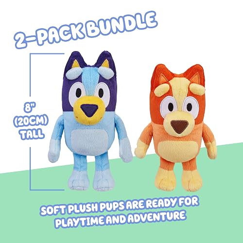 Bluey & Bingo 13066 - Mini Paquete de 2 Unidades | Animales de peluche para la hora de espectáculo, hora de cuentos o siestas; juguetes Bluey para preescolares y fanáticos a