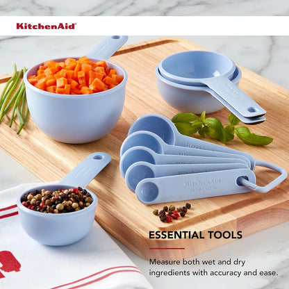 KitchenAid - Juego universal de tazas y cucharas medidoras fáciles de leer con mango suave para un máximo control, agujero para colgar y anidar para un fácil almacenamiento, apto para lavaplatos, 9
