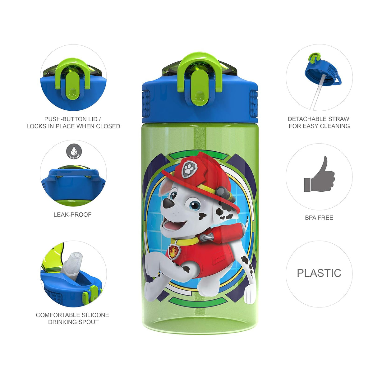 Zak Designs PWPL-T120 Paw Patrol Water Bottles, 16 oz, Rocky, Rubble & Chase