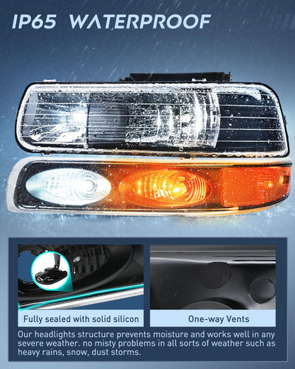 Faros delanteros Nilight 1999 2000 2001 2002 Silverado 2000 2001 2002 2003 2004 2005 2006 Suburban faros delanteros, 2001 2002 2003 2004 2005 2006 Tahoe Faro negro ámbar. Paquete de 4