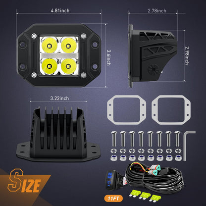 Nilight - Luces LED de montaje empotrado con ámbar DRL 2 piezas de haz de punto de 4.8 pulgadas, 20 W, 2510 lm, luz de conducción todoterreno de respaldo inverso, kit de cableado de 16 AWG, para