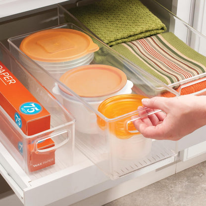 iDesign - cubeta de almacenamiento apilable de plástico con asas para armarios o nevera, juego de 4 unidades, transparente