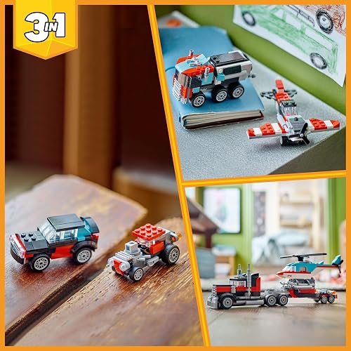 LEGO Creator Camión Plataforma con Helicóptero Set 3en1 con vehículos de Juguete 31146