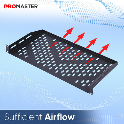 ProMaster - Estante ventilado para Servidor, 19 Pulgadas, 10 Pulgadas de Profundidad, 1U Universal integración Servidor ventilado Bandeja de Montaje en Rack para Flujo de Aire Constante, Montaje en