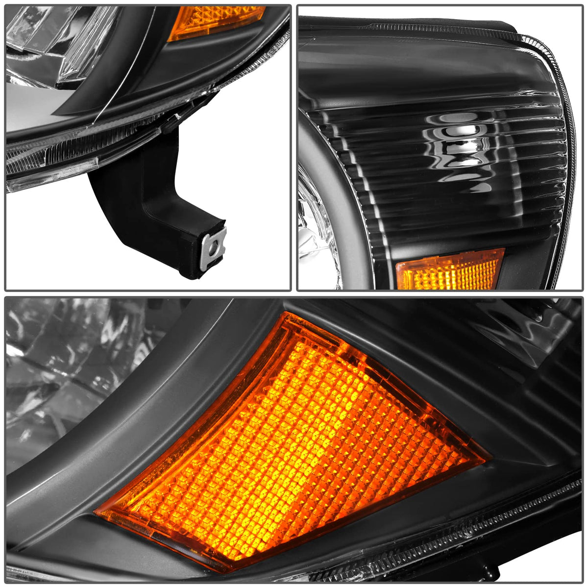 DNA Motoring HL-OH-TTAC05-BK-AM Par de Faros Delanteros para Toyota Tacoma 05-11 Carcasa Negra Reflector Ámbar