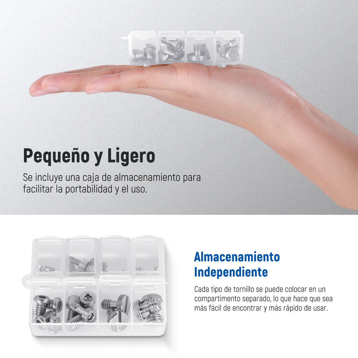 NEEWER Juego de 26 Tornillos para Fotografía,Incluye Tornillos M2,M2,5, M3 y M4 de 1/4" 3/8" Compatibles con SmallRig NEEWER Jaula de Cámara,Asa Superior,Empuñadura Lateral,Placa QR para Trípode,UA002
