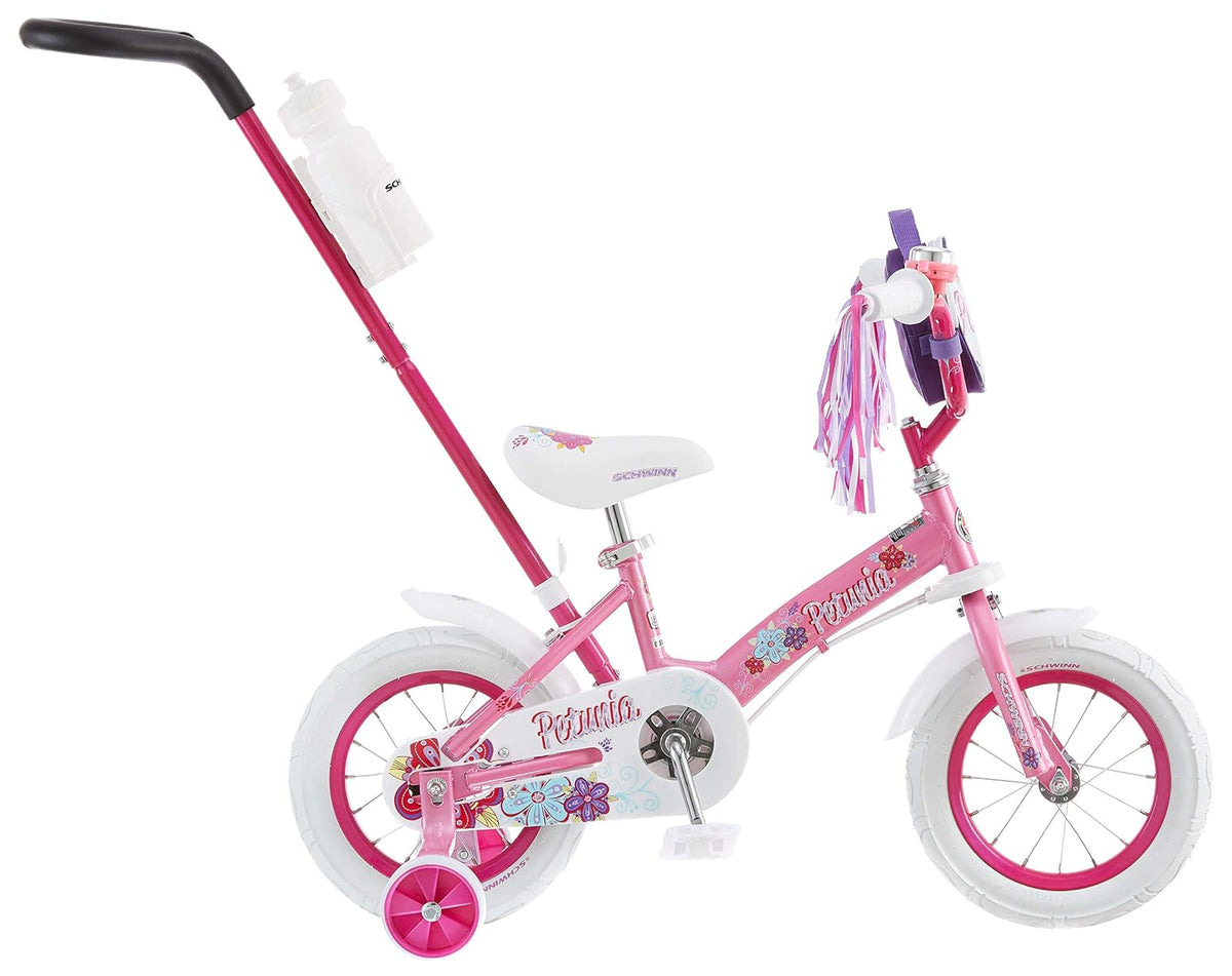 Schwinn Grit and Petunia Push Steer and Ride Bicicleta para niños, para niños y niñas de 2 a 4 años, Altura del Ciclista 28 a 38 Pulgadas, Ruedas de 12 Pulgadas, Ruedas de Entrenamiento, Mango de