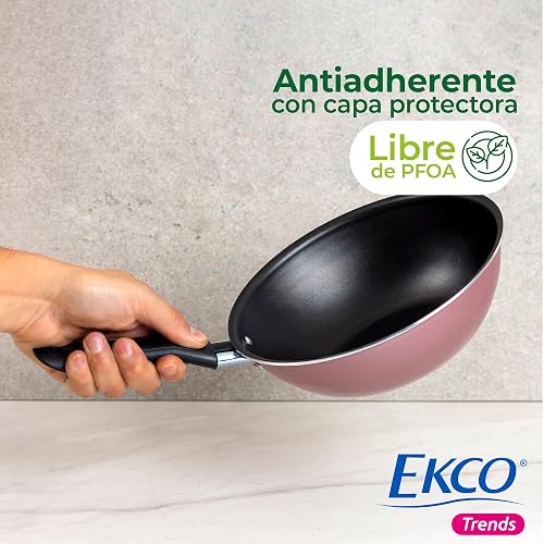 Ekco | Batería de Cocina Serum 19 Piezas de Aluminio Antiadherente Rosa | Revestimiento antiadherente, Cocción uniforme, Fácil limpieza, Uso diario, Calentamiento rápido, Mangos y asas de baquelita