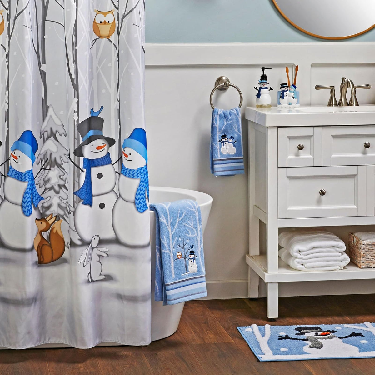 SKL Home - Juego de 2 Toallas de Mano de muñeco de Nieve para Navidad, para baño, Cocina y Regalo, Color Azul