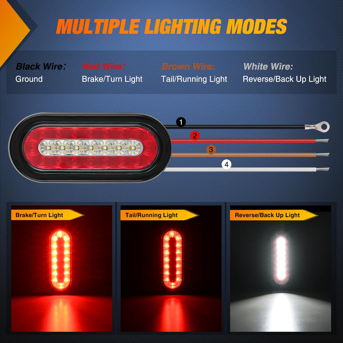 Nilight - Luz trasera ovalada de 6 pulgadas, 2 piezas de parada de freno rojas, luces de marcha atrás, color blanco, con ojales de montaje empotrados, soportes de montaje para portaequipajes de