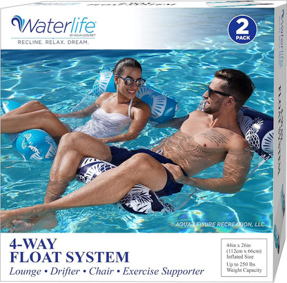 Waterlife 4-in-1 Pool Hammock 2-3-4 Packs, Inflatable Pool Chair Float, Water Hammock (Saddle, Lounge Chair, Hammock, Drifter), Multiple Colors