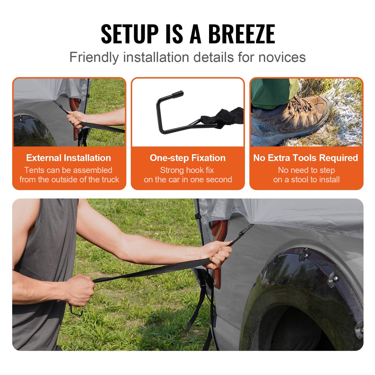 VEVOR Truck Bed Tent, SUV/Truck Tent with Carry Bag, Waterproof PU2000mm Double Layer Truck Tent for Camping, Pickup Tent Accommodate 2-3 Person, SUV Tent Accommodate 6-8 Person,
