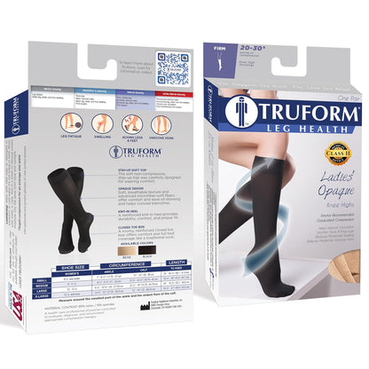 Truform Women's Compression Stockings, 20-30 Mmhg, Knee High Length, Closed Toe, Opaque Beige, Pack of 1