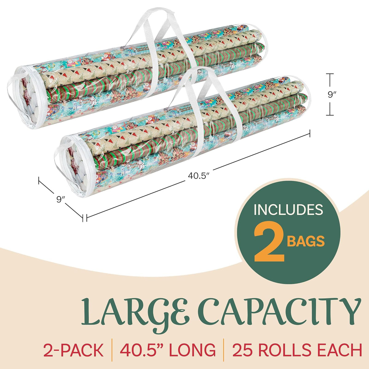 Elf Stor 83-DT5054 Bolsas de Almacenamiento para Regalo con Capacidad para Rollos de Papel de 40 Pulgadas, Paquete de 2, X-Grande, Transparente, 2 Unidades