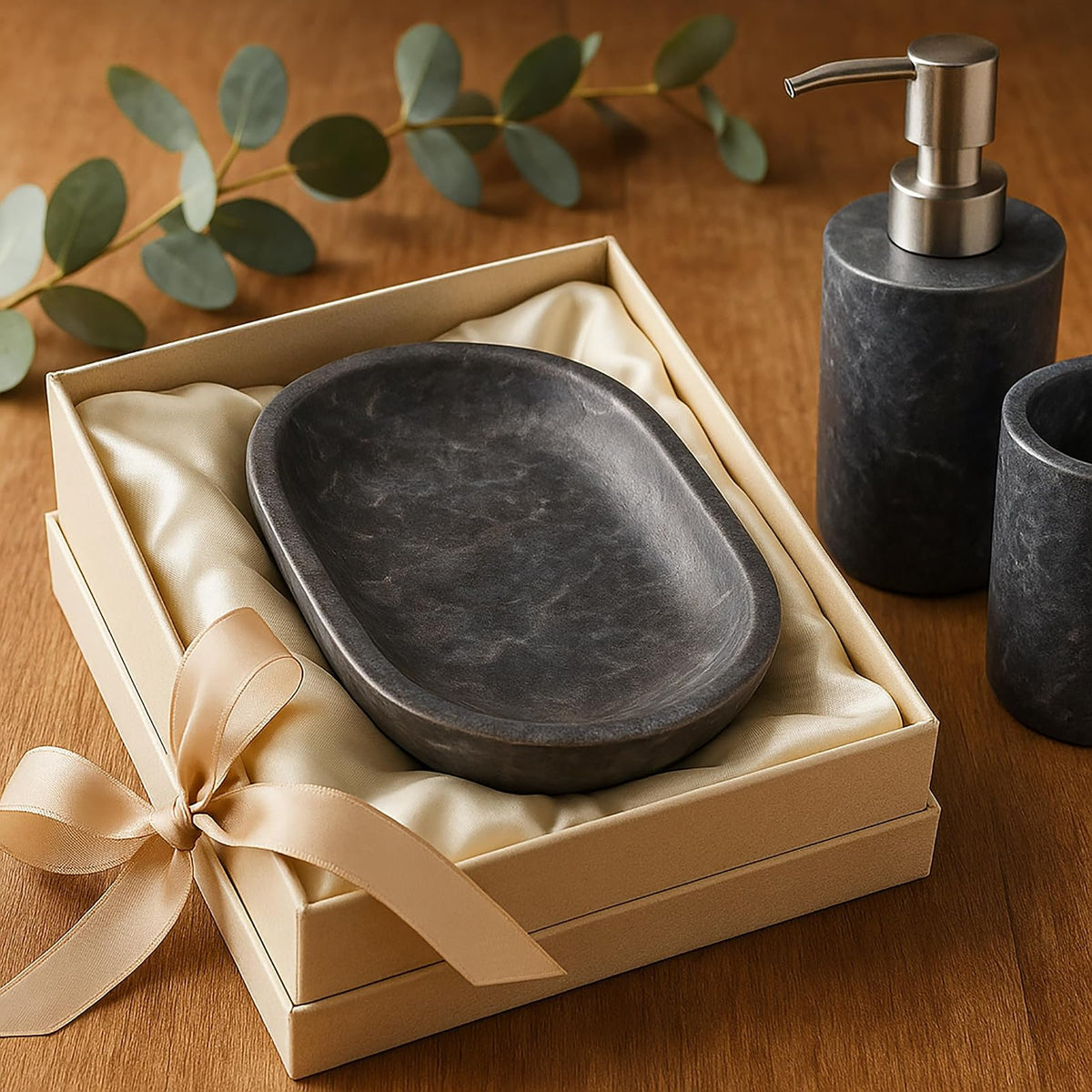 Creative Home - Juego de baño con Piedra de mármol de carbón, Plato para jabón en Barra, Carbón, 5-5/8" W x 3-3/4" L, 1