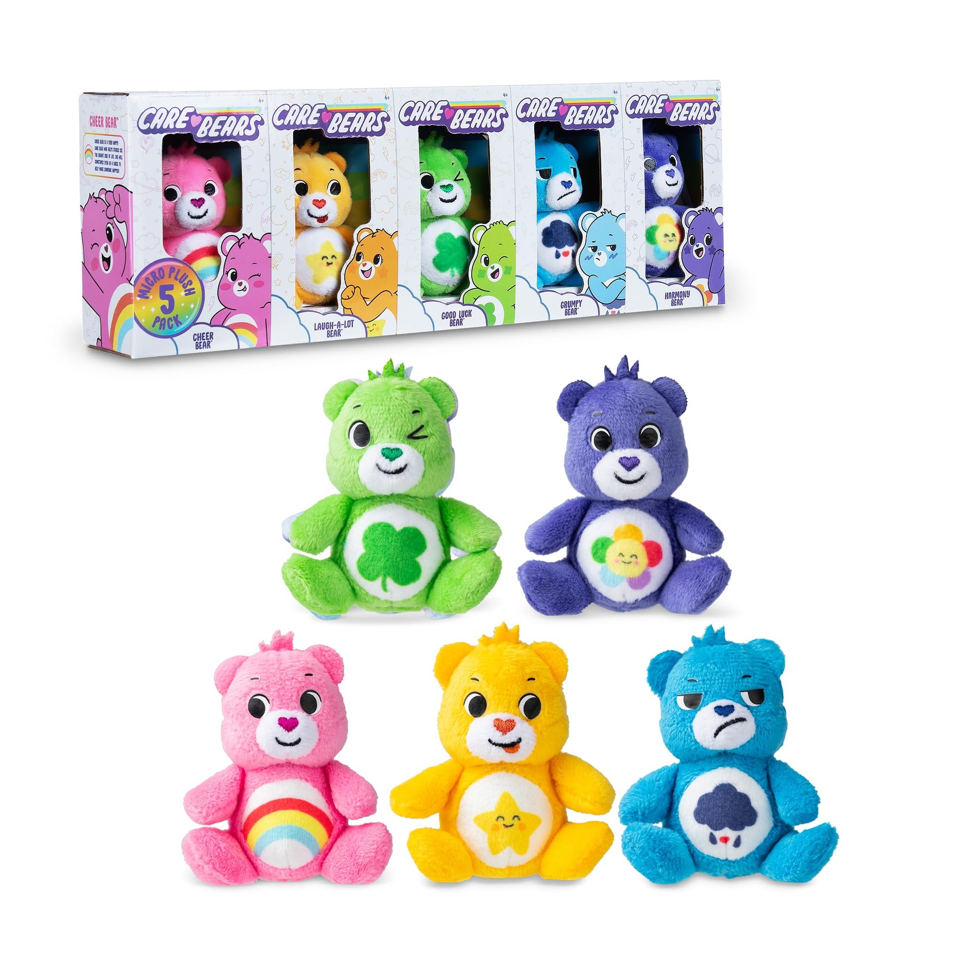 Ositos Cariñositos - Caja del tesoro de 5 peluches de 7.6 cm, Alegrosita, Chistosita, Suertosito, Gruñosito, Gruñón y Armonía, miniatura de peluche para niños, niñas y niños mayores de 4 años