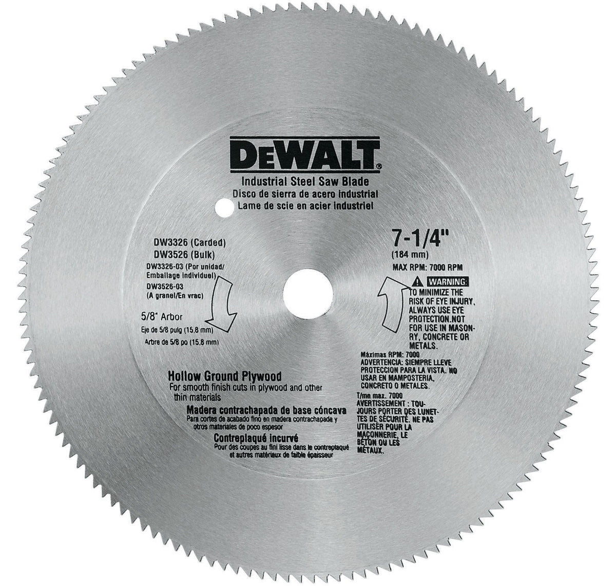 DEWALT Disco de corte para sierra circular de 7-1/4" arbor de 5/8" y 140 dientes (DW3326)