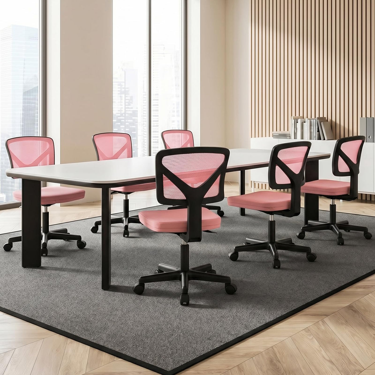 Sweetcrispy - Silla de computadora de Oficina, ergonómica, con Respaldo bajo, con Ruedas, Asiento cómodo sin Brazos, Soporte Lumbar para el hogar, recámara, Estudio, Estudiante, Adultos, Color Rosa