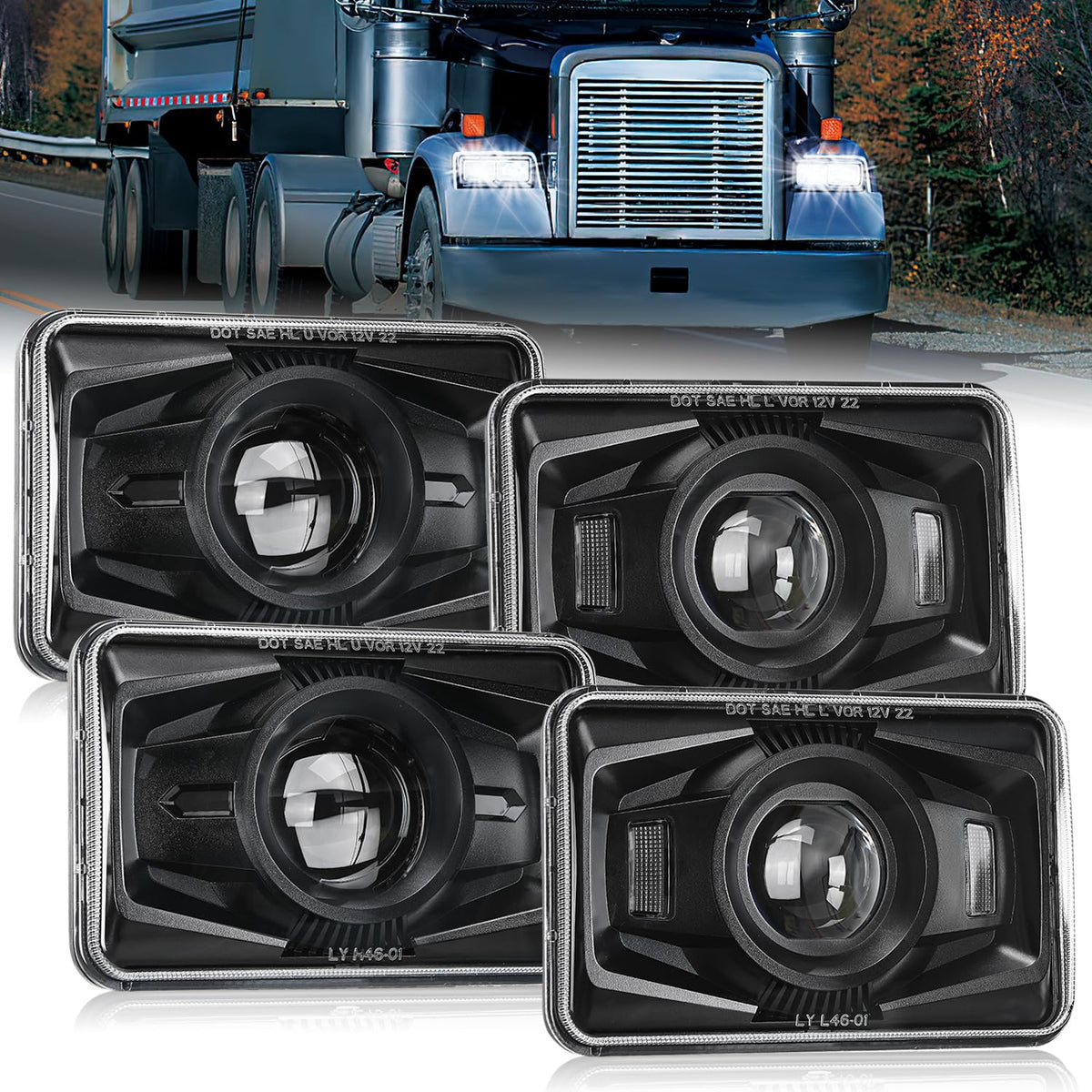 Nilight Faros LED 4x6 Pulgadas 60 W Hi/Lo DOT, Plata, 4 Piezas - 4pcs 4x6 w - proyector negro