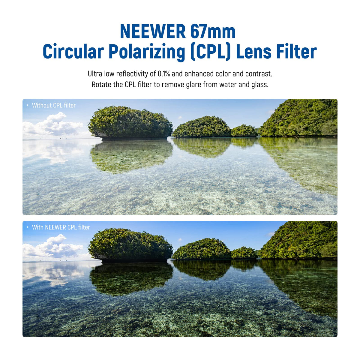 NEEWER 67MM Filtro CPL, Filtro Polarizador Circular, Polarizador, Multicapa | 30 Layer Multi Resistant Nano Coatings, Reduce Glare, Enhance Contrast, Ultra Slim, Reduces Reflection, Vidrio Óptico HD