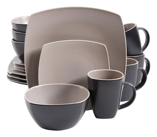 Gibson Overseas Gibson Home 102264.16RM Soho Lounge Square 16-Piece Dinnerware Set Service of 4, Stoneware, Taupe Matte
