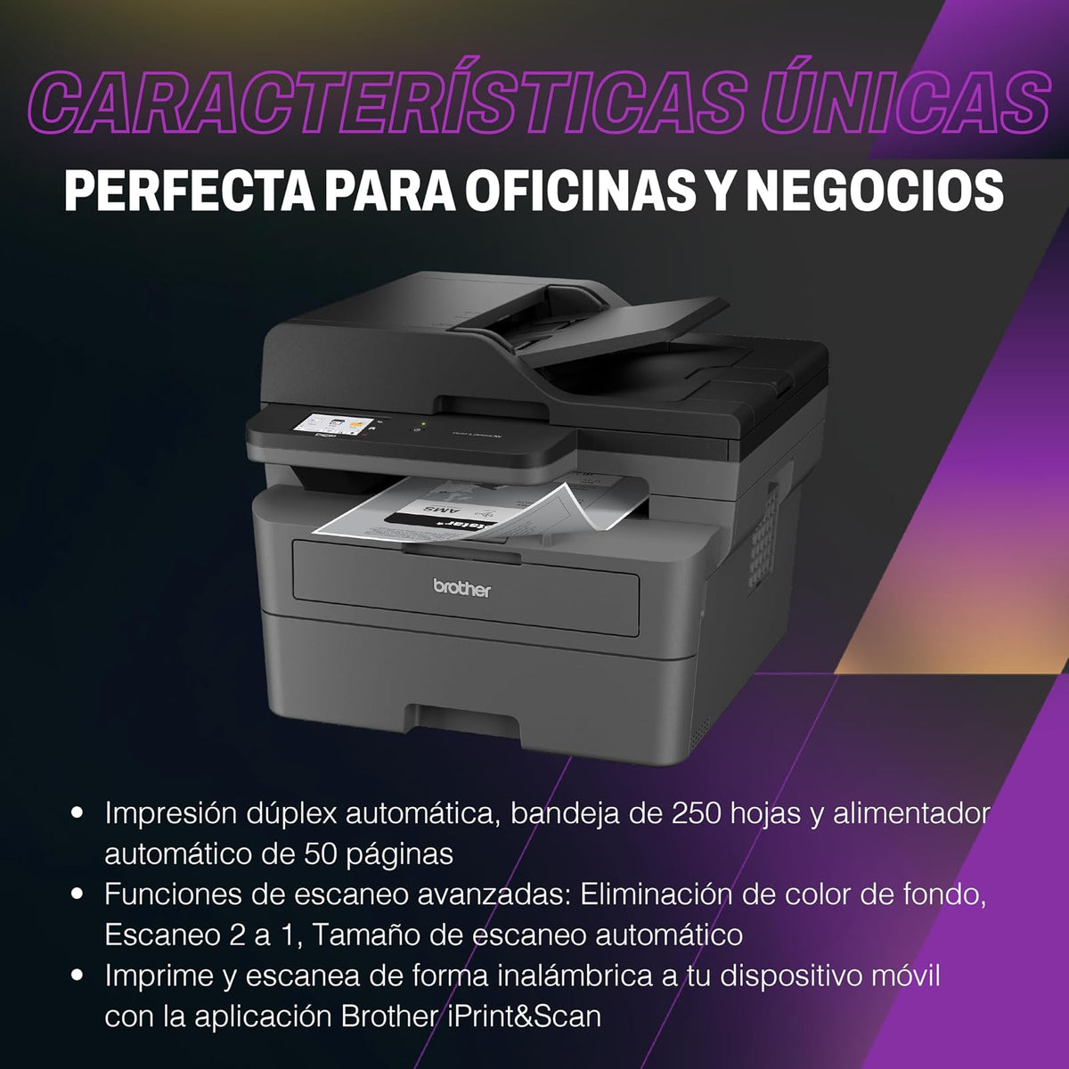 Brother Multifuncional Láser Monocromática DCP-L2660DW Dúlpex con Wi-Fi | Impresión, copiado y escaneado, dúplex, conectividad inalámbrica, impresión blanco y negro, 36 págs. por minuto