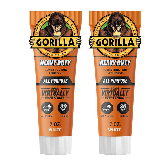 Gorilla - calcomanía de construcción resistente, pegamento blanco, tubo de compresión de 7 onzas (paquete de 2) - Relleno de huecos e impermeable