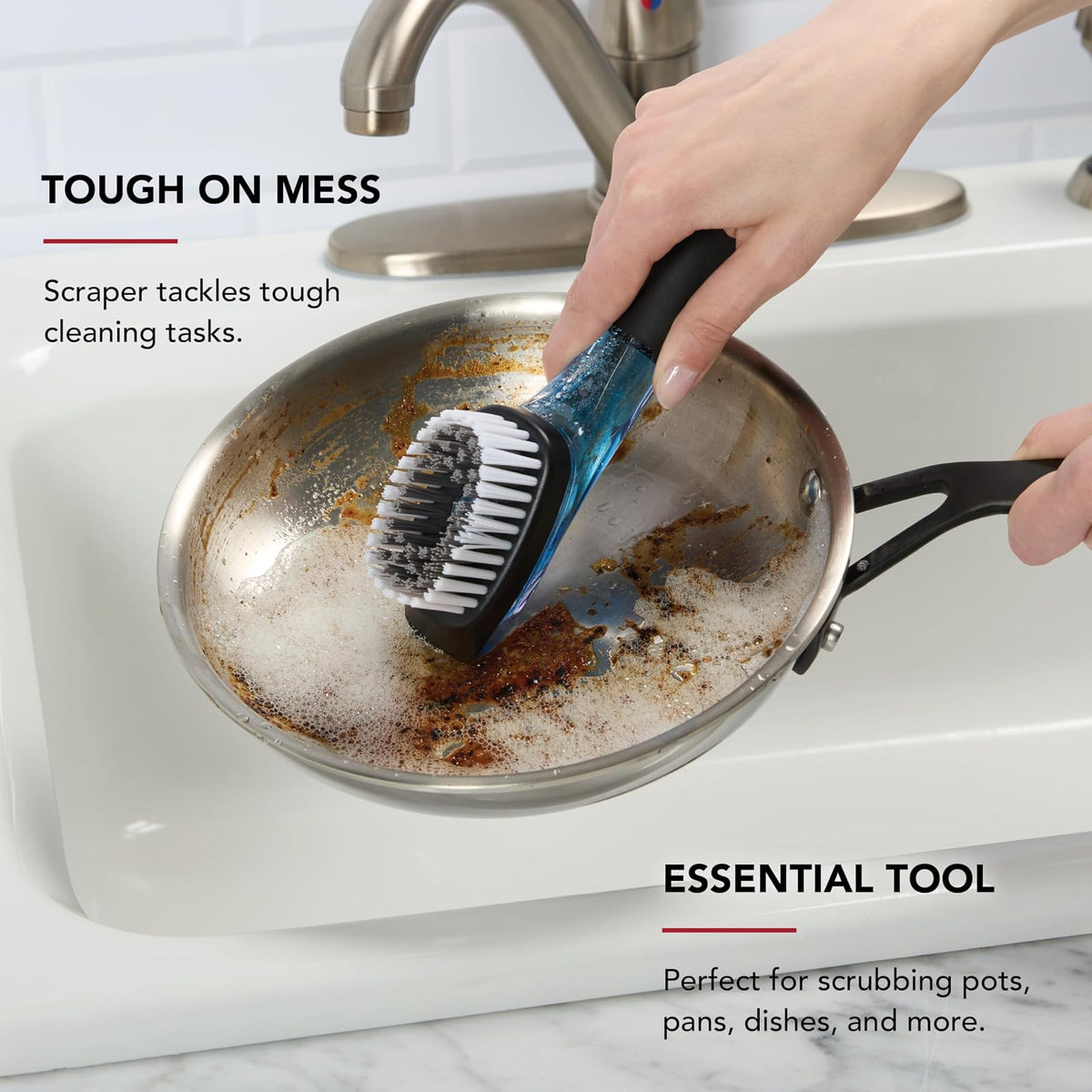 KitchenAid - Cepillo para Polvo dispensador de jabón con Mango fácil de llenar, cerdas de Nailon para una Limpieza Resistente, Mango cómodo para Agarre Antideslizante, Color Negro