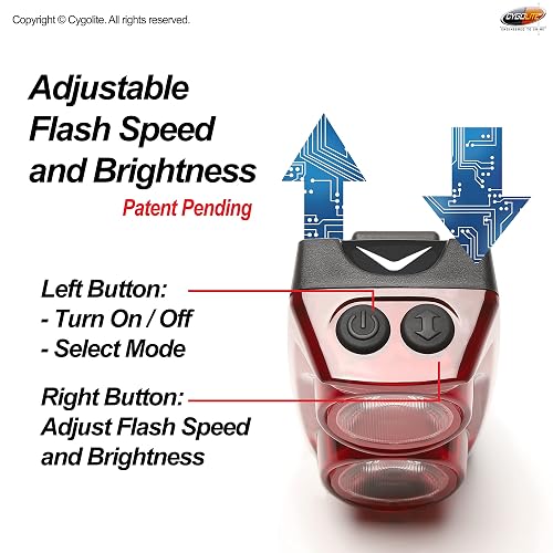 Cygolite Hypershot 350 y 250 lúmenes modelos de luz trasera para bicicleta, 7 modos nocturnos y diurnos, velocidades de flash sintonizables por el usuario, pequeño y duradero, resistente al agua IP64,