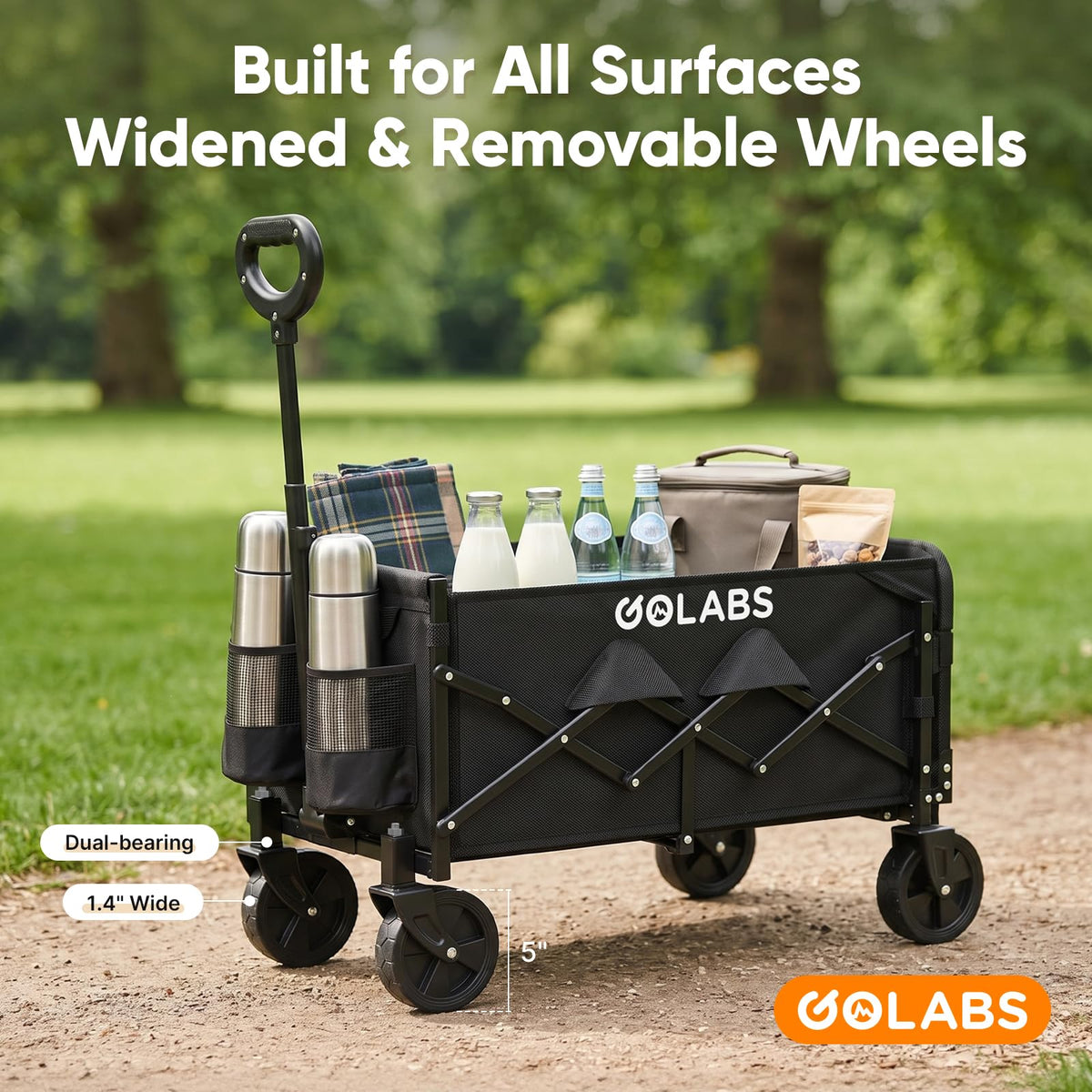 Golabs Carro Plegable de Carro de Carga máxima de 350 Libras y Almacenamiento expandible de 100 l, diseño de Doble rodamiento para dirección Flexible, Carrito de jardín Plegable Resistente con 2
