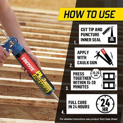 Loctite PL - calcomanía de construcción de poliuretano premium, pegamento versátil para madera, hormigón, piedra, metal y más, 10 onzas, cartucho, 1 paquete