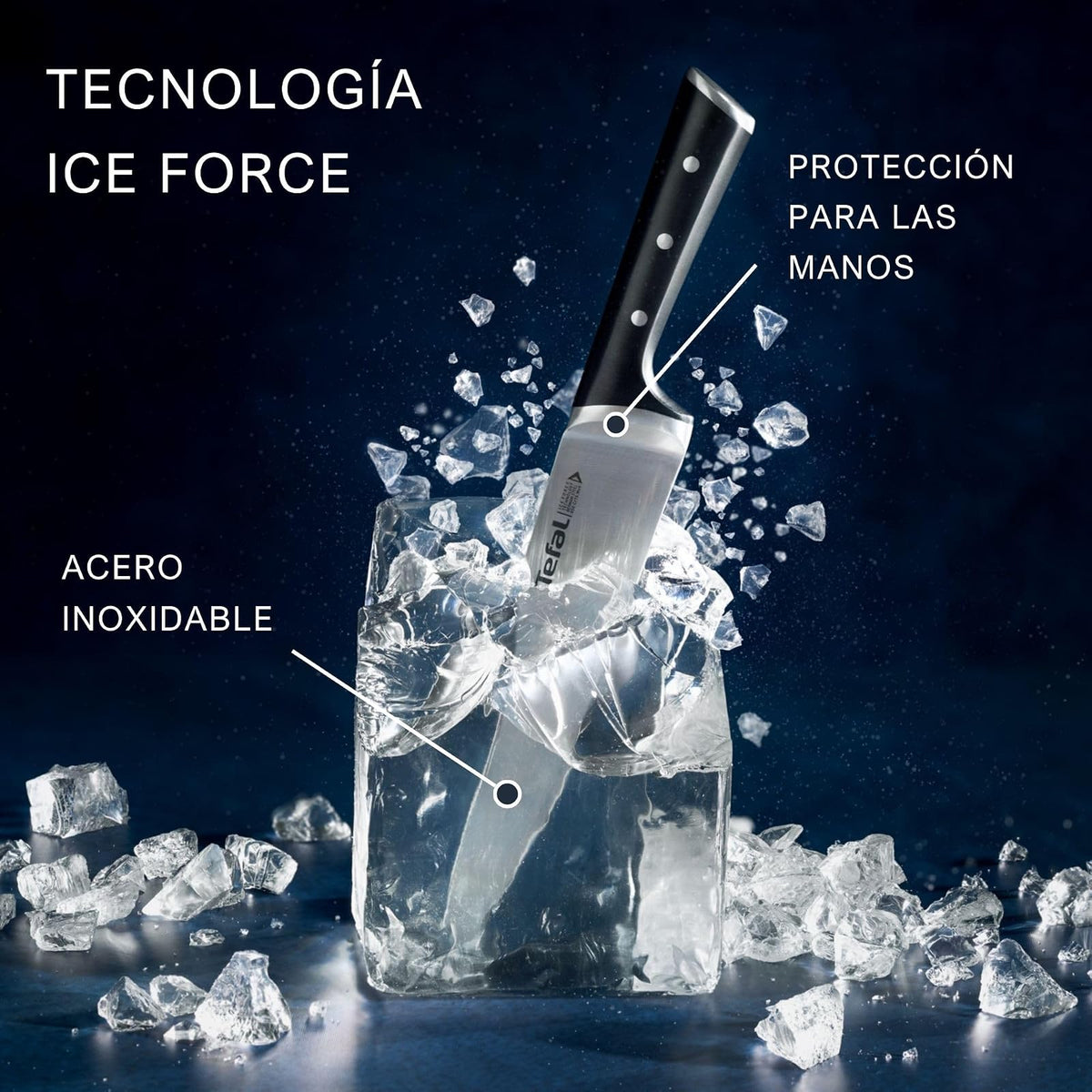 T-fal Ice Force Juego de 5 Cuchillos de Acero Inoxidable de 20, 18, 11 y 9 cm, con tecnología Ice Force, rendimiento óptimo, mayor resistencia y durabilidad, K232S574