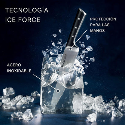 T-fal Ice Force Juego de 5 Cuchillos de Acero Inoxidable de 20, 18, 11 y 9 cm, con tecnología Ice Force, rendimiento óptimo, mayor resistencia y durabilidad, K232S574