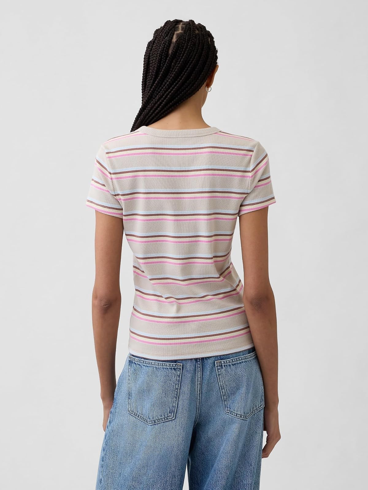 GAP - Playera de Punto Acanalada de Manga Corta para Mujer